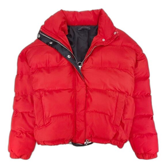 ZARA 90s Oversized Quilted Vegan Puffer Jacket Packable Hood Small Red Gorpcore - Picture 1 of 8